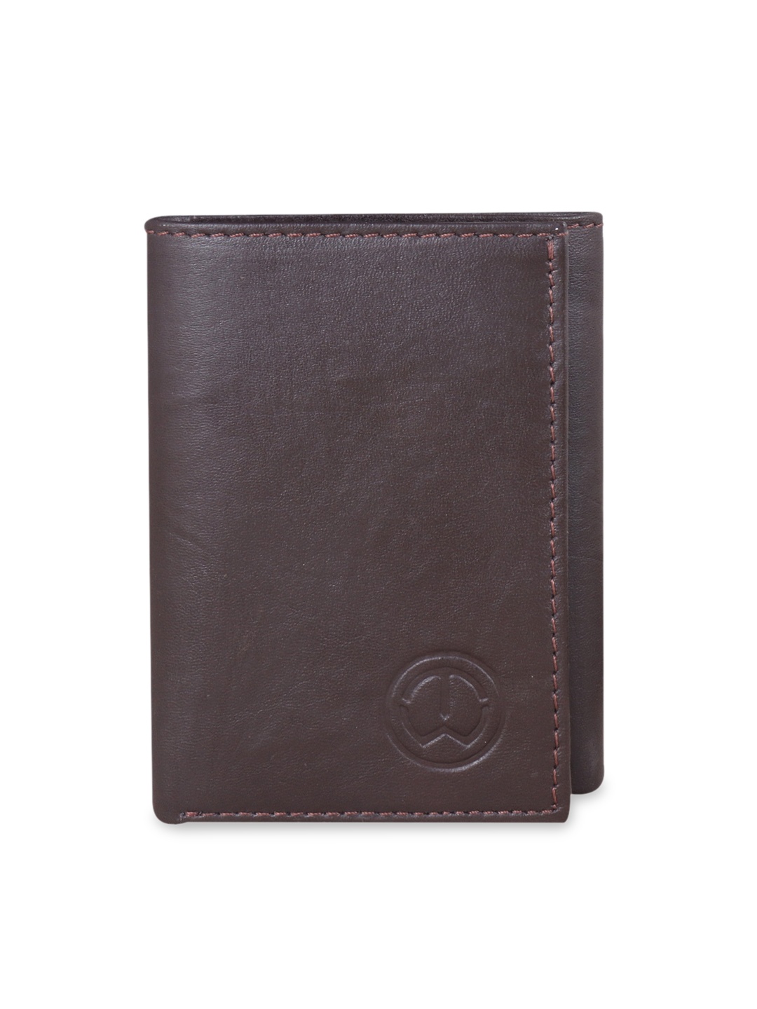 TnW Unisex Brown Solid Leather Three Fold Wallet