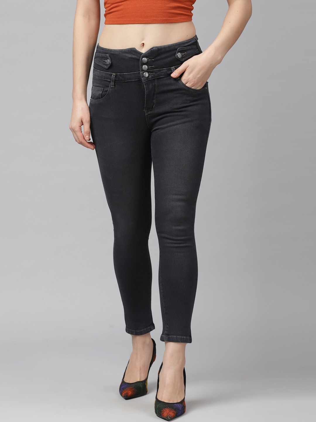 KASSUALLY Women Black Skinny Fit High-Rise Clean Look Stretchable Jeans