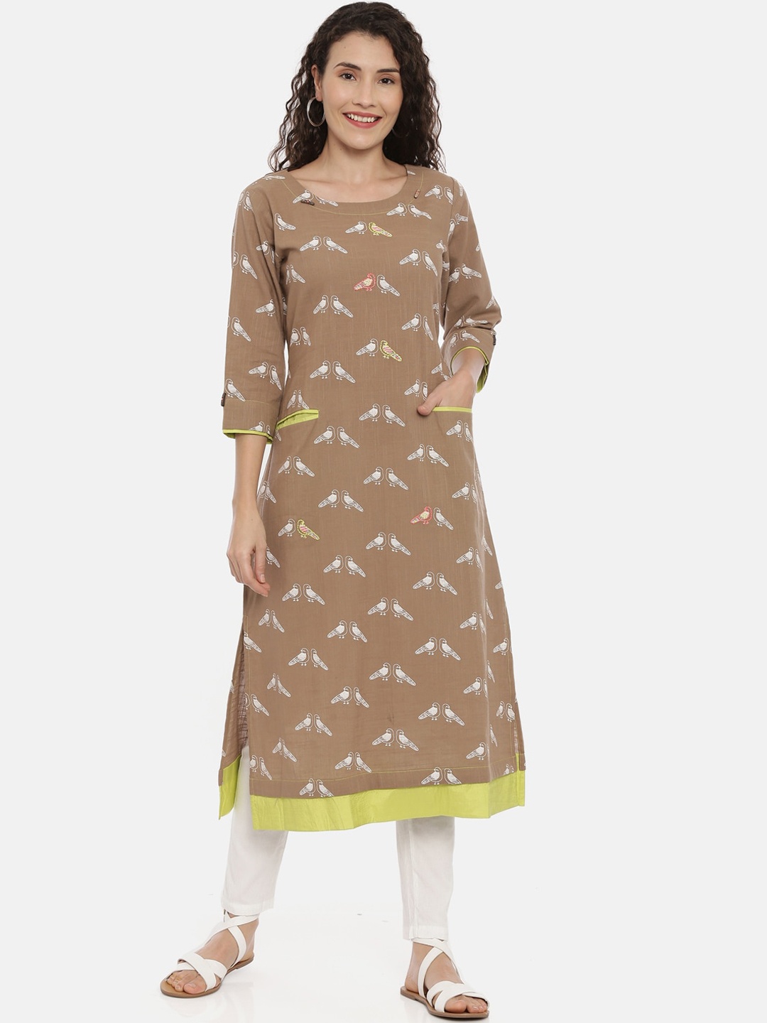 

Neerus Women Brown Printed Straight Kurta