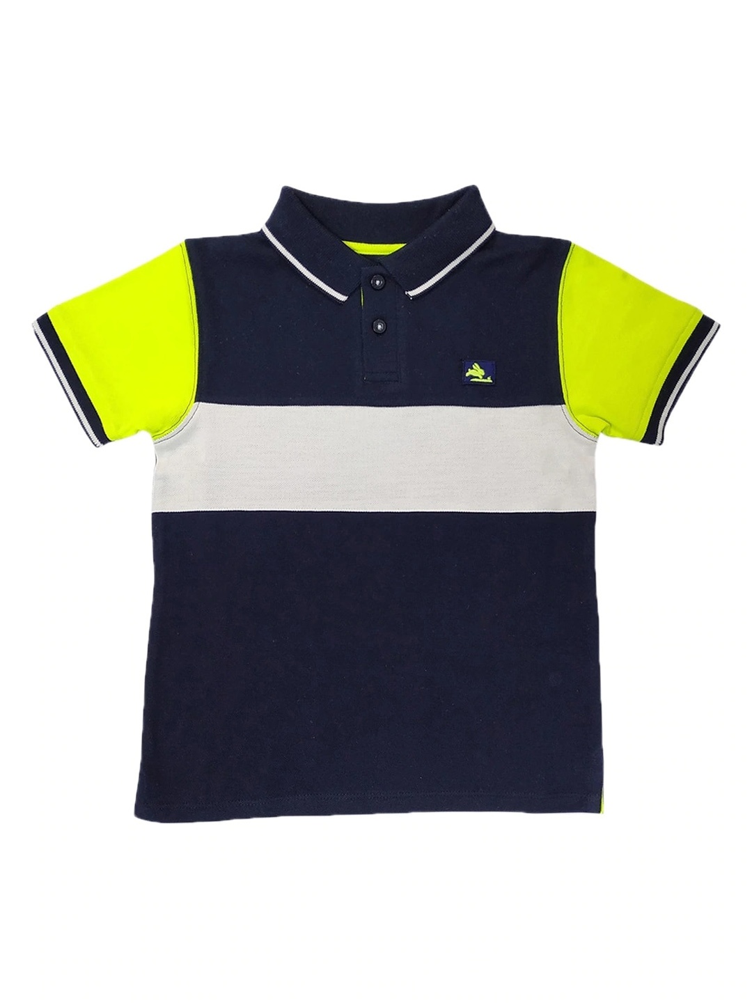 

Cherry Crumble Boys Navy Blue Colourblocked Polo Collar T-shirt