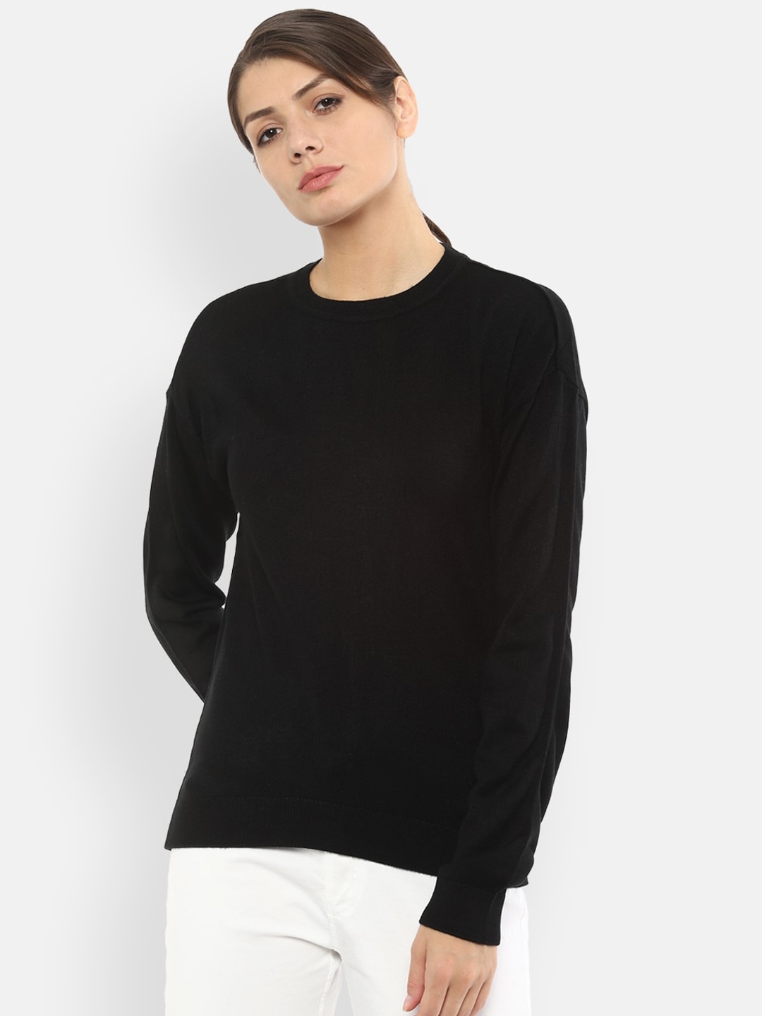 Van Heusen Woman Women Acrylic Black Solid Pullover Sweater
