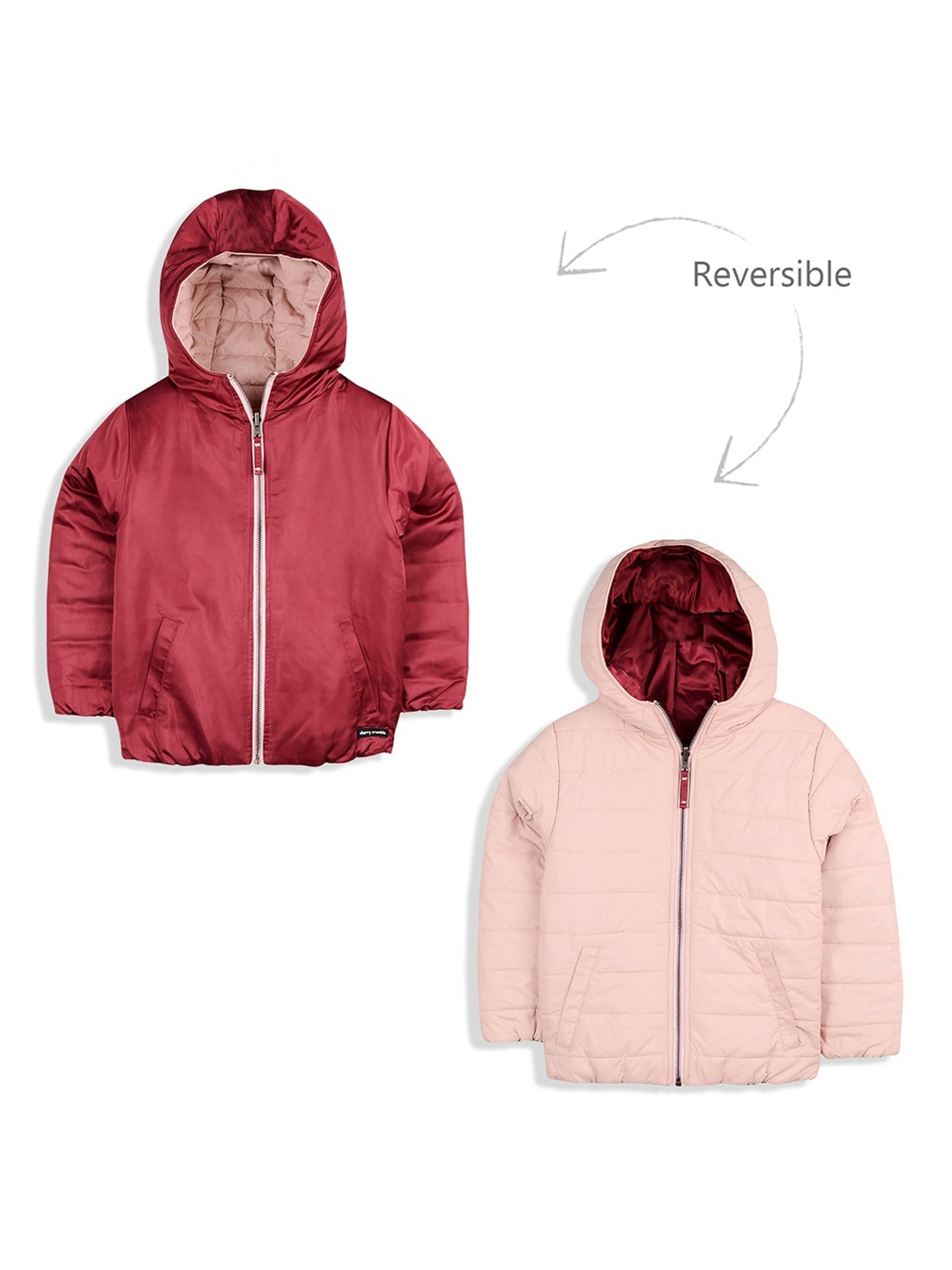 

Cherry Crumble Boys Peach-Coloured Solid Reversible Padded Jacket