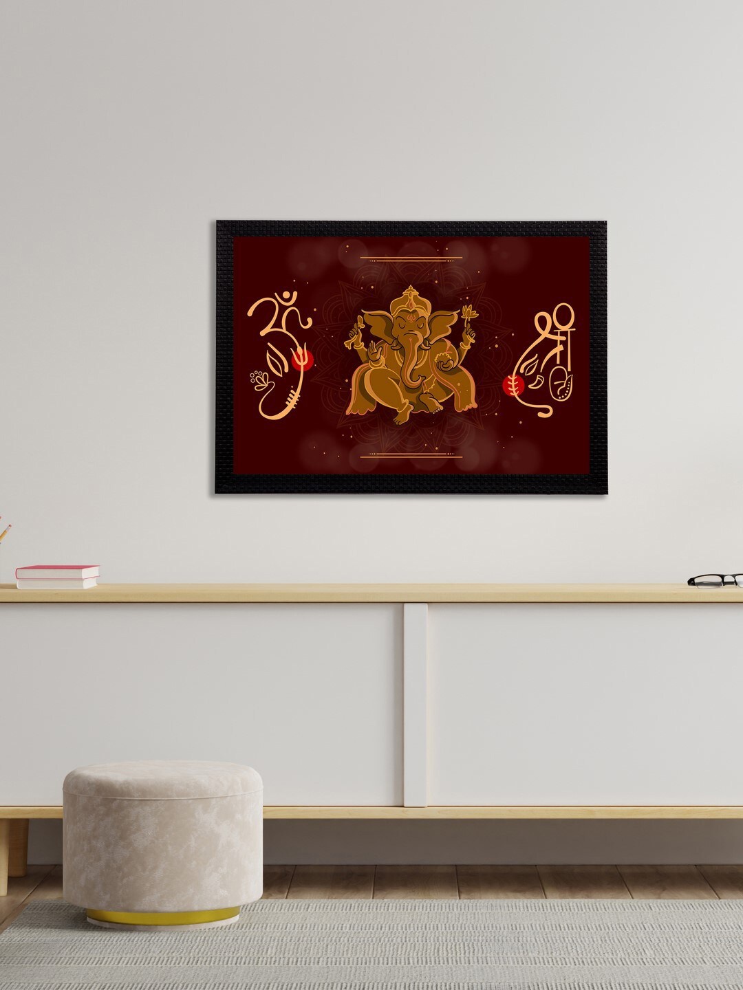 

eCraftIndia Maroon & Brown Lord Ganesha Satin Matt Textured UV Wall Art