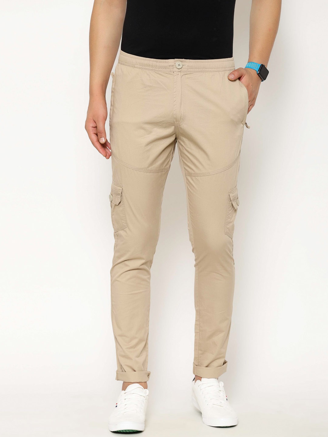 

SAPPER Men Beige Regular Fit Solid Cargos