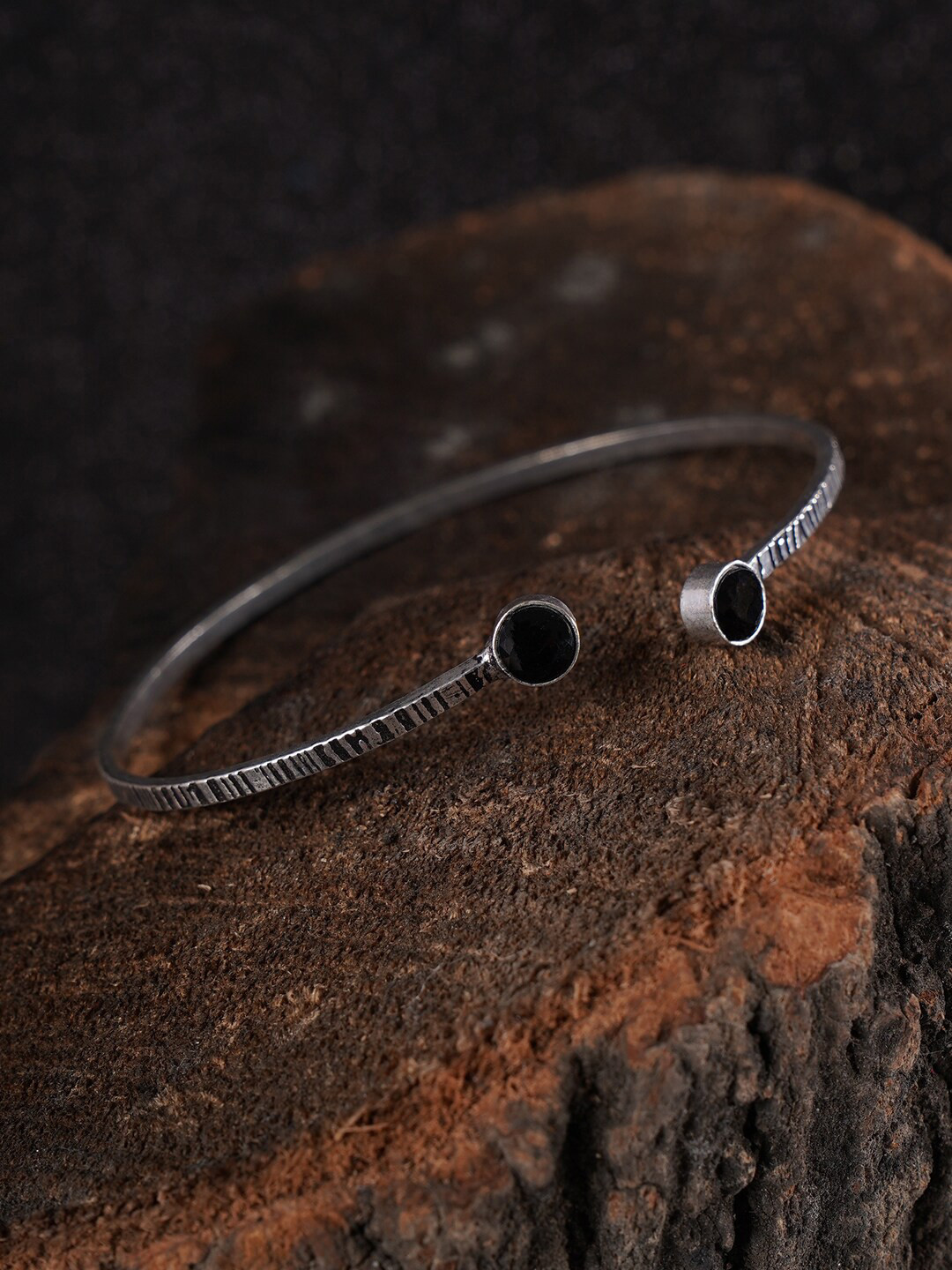 

Shoshaa Black & Silver-Plated Oxidised Cuff Bracelet