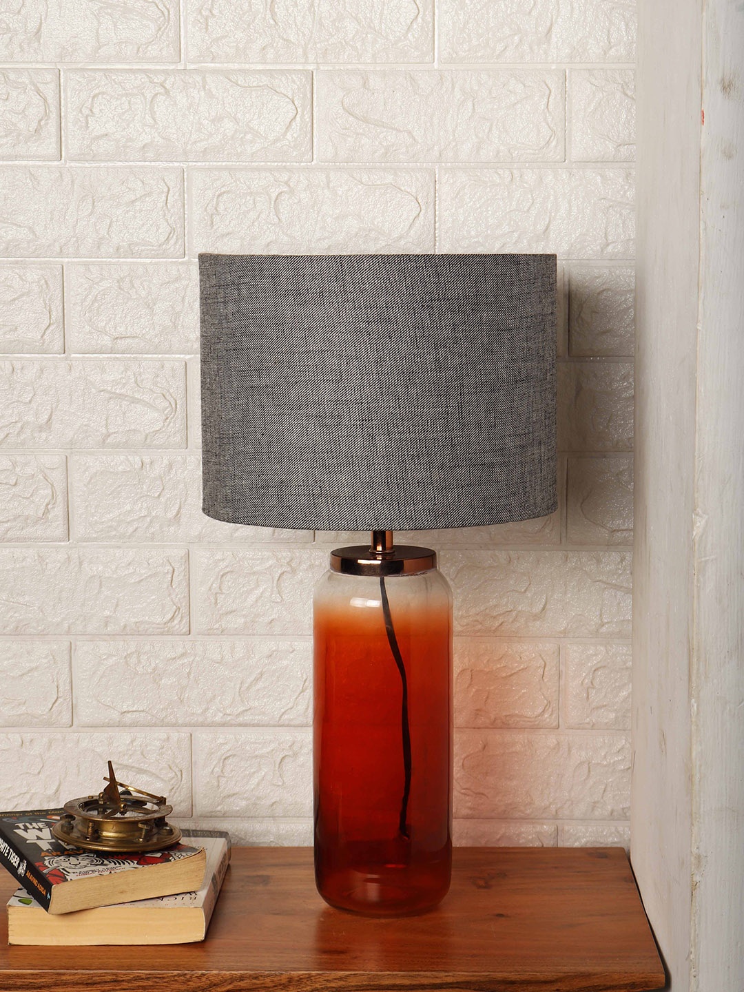 Grated Ginger Grey Solid Contemporary Buffet Table Lamp with Shade