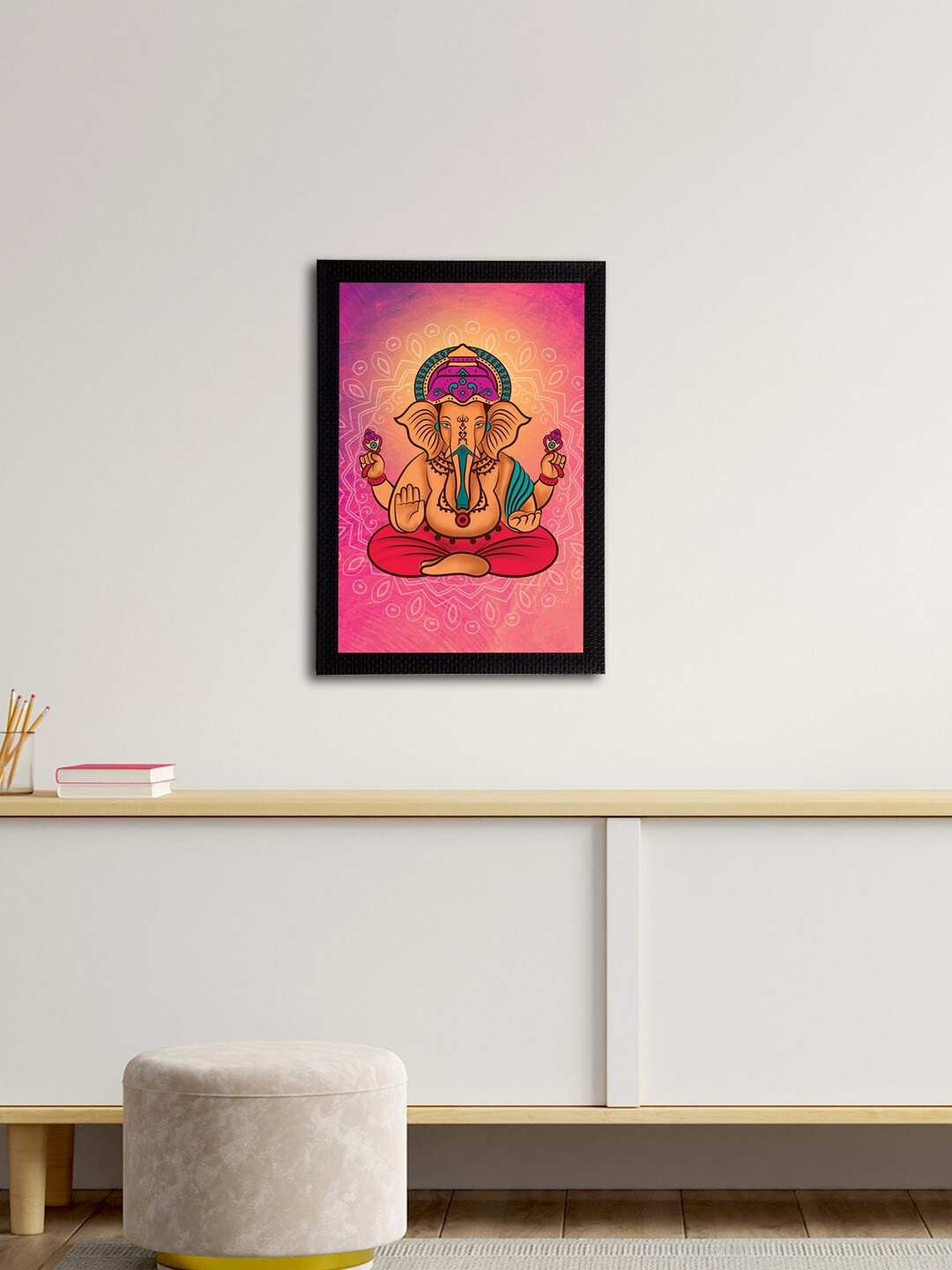 eCraftIndia Pink & Purple Lord Ganesha Satin Matt Texture UV Wall Art