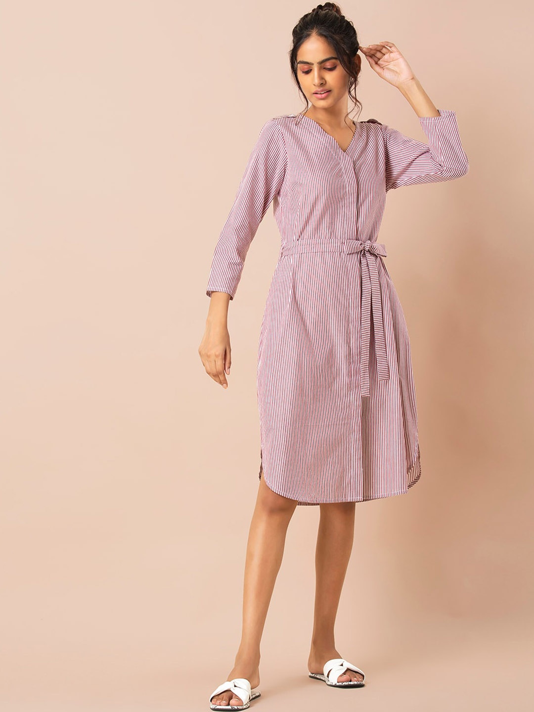 

INDYA Women Red Striped Shirt Dress