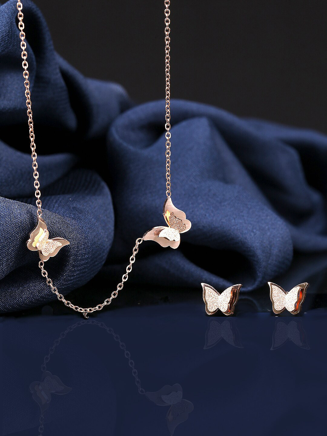 

Yellow Chimes Rose Gold-Plated Butterfly-Shaped Jewellery Set