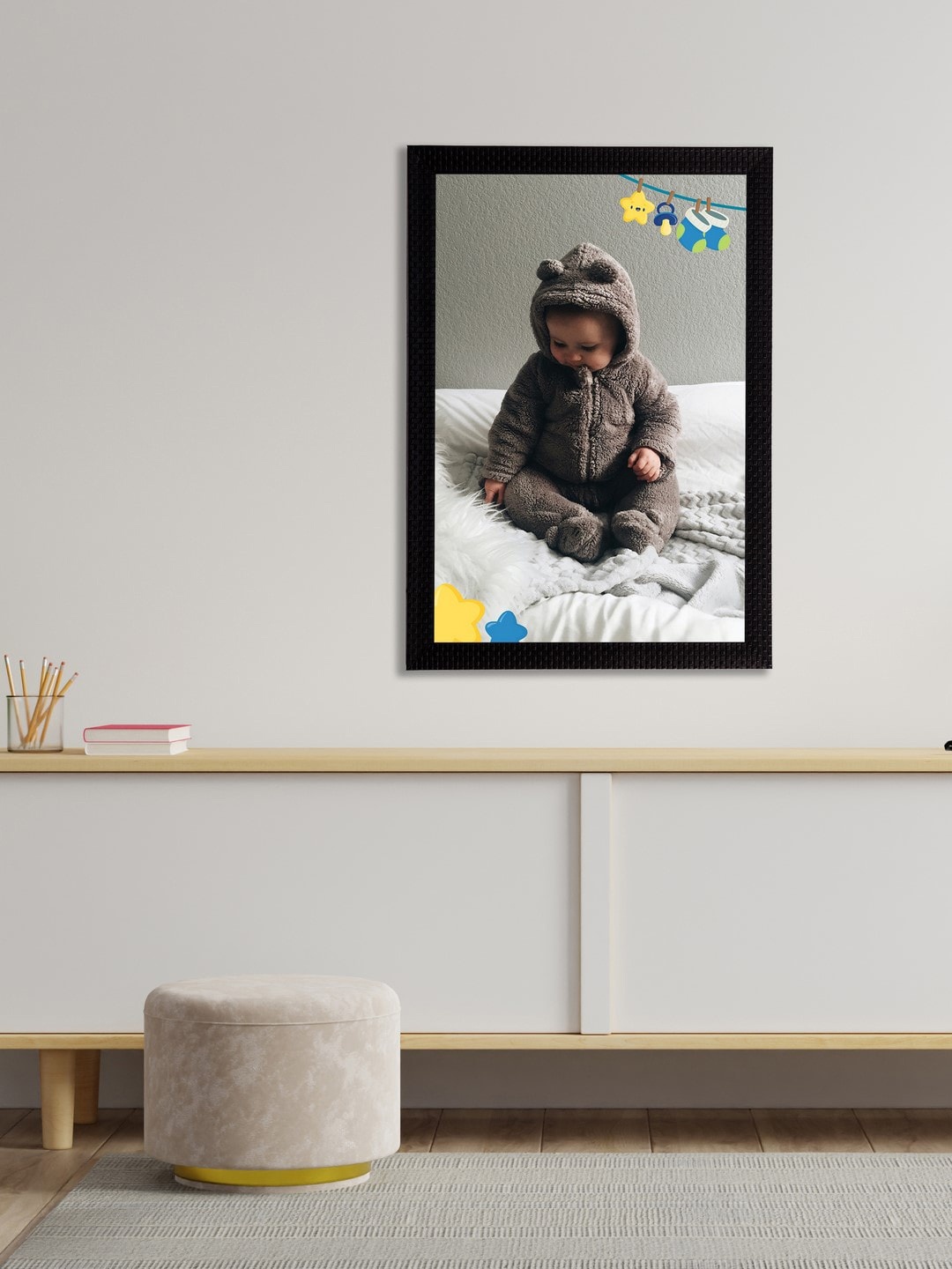 

eCraftIndia Brown & White Cute Baby Satin Matt Texture UV Wall Art