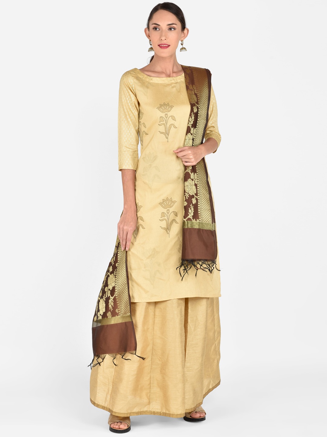 

Dupatta Bazaar Brown & Gold-Toned Woven Design Dupatta