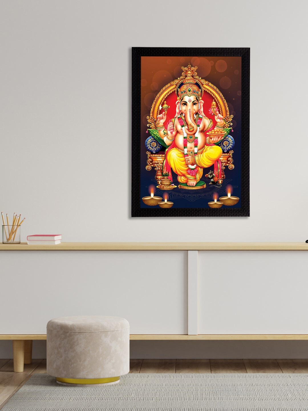

eCraftIndia Yellow & Blue Lord Ganesha Satin Matt Texture UV Wall Art