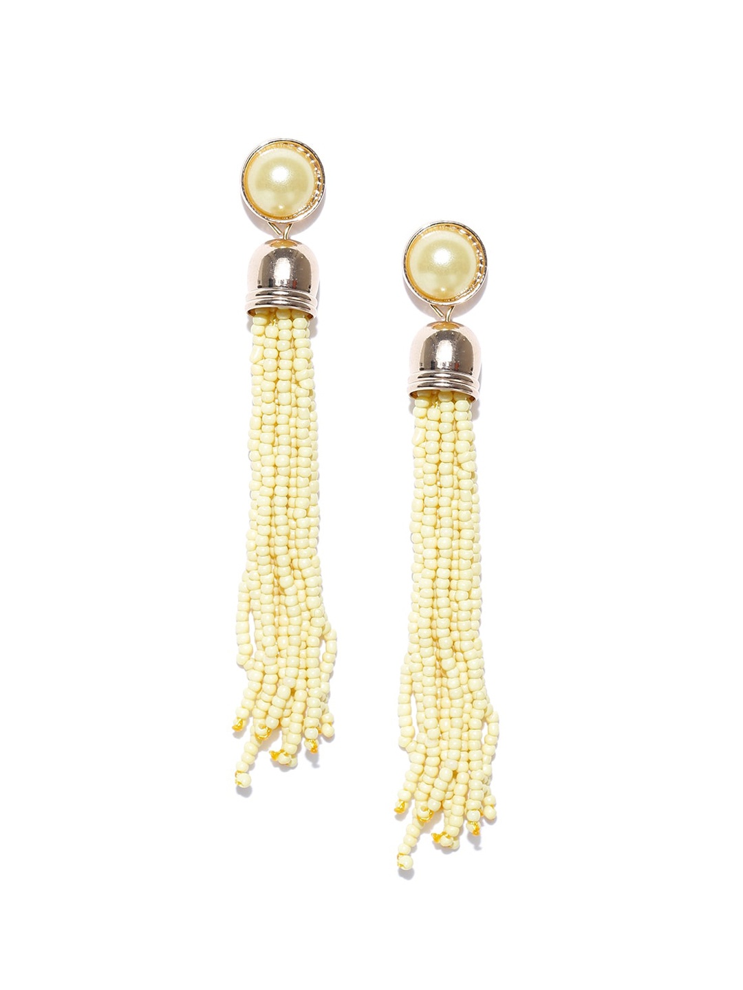ChicMela Yellow & Gold-Plated Tasselled Geometric Drop Earrings