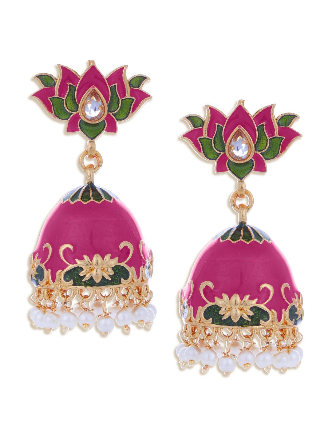 

Sukkhi Pink & Green Dome Shaped Jhumkas