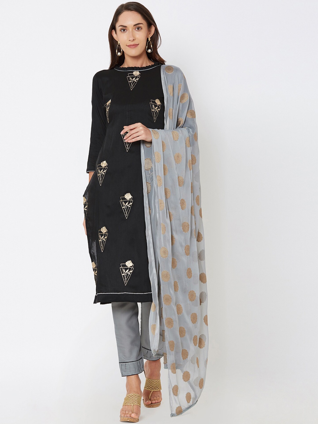

Satrani Black & Grey Pure Cotton Unstitched Dress Material