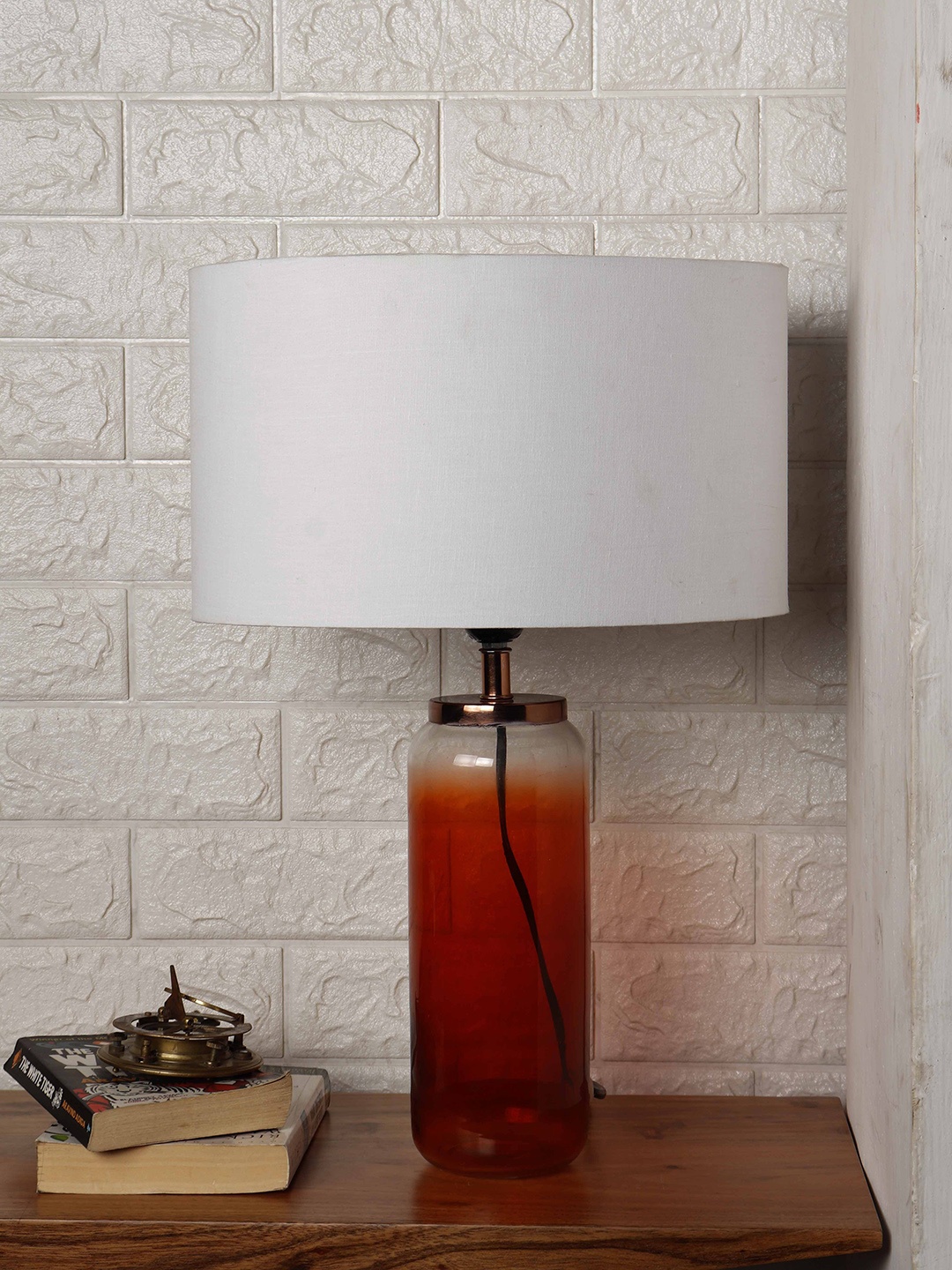 

Grated Ginger White & Red Solid Contemporary Twilight Table Lamp