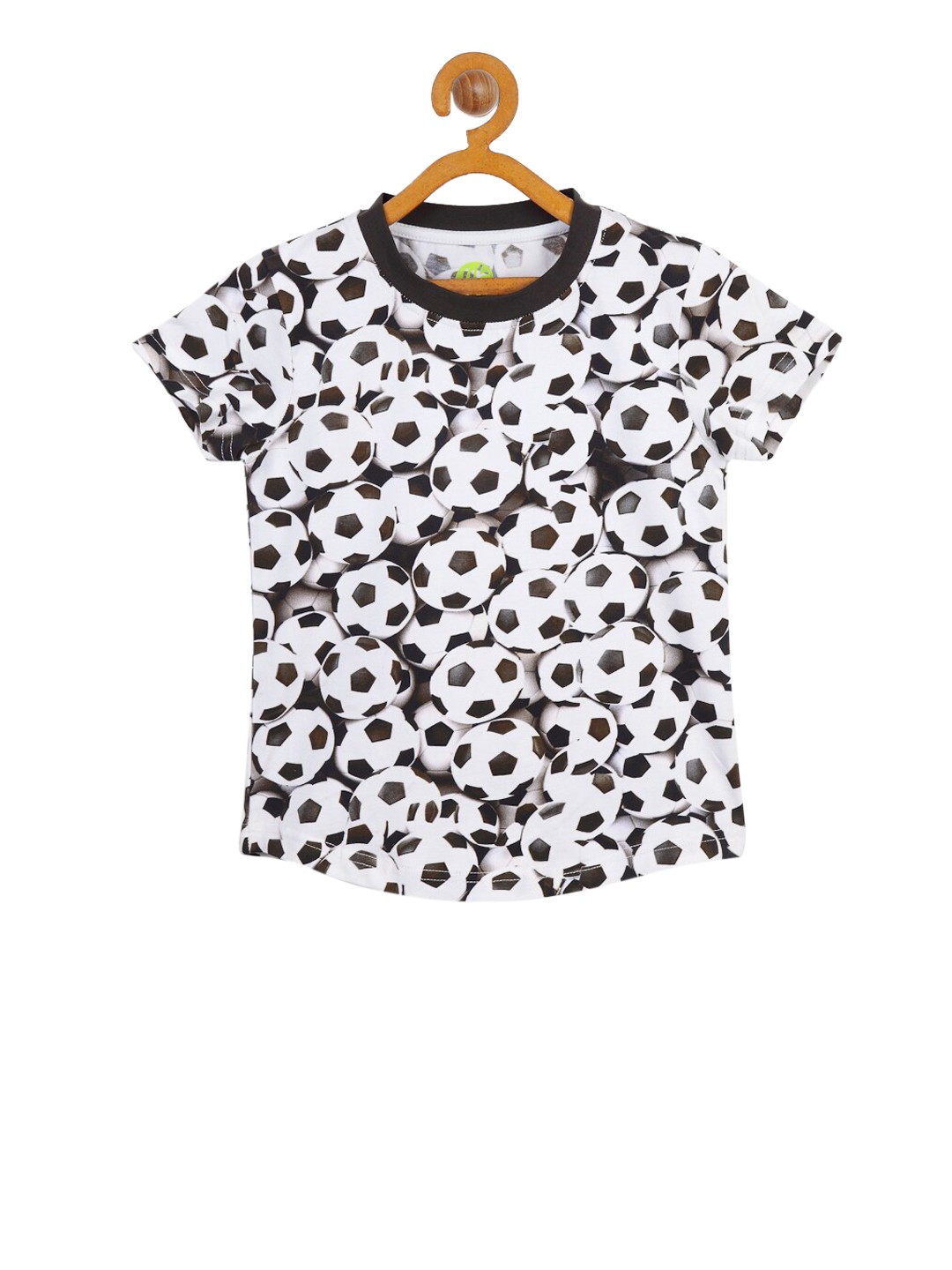 

YK Boys White & Black Printed Round NeckFootball T-shirt