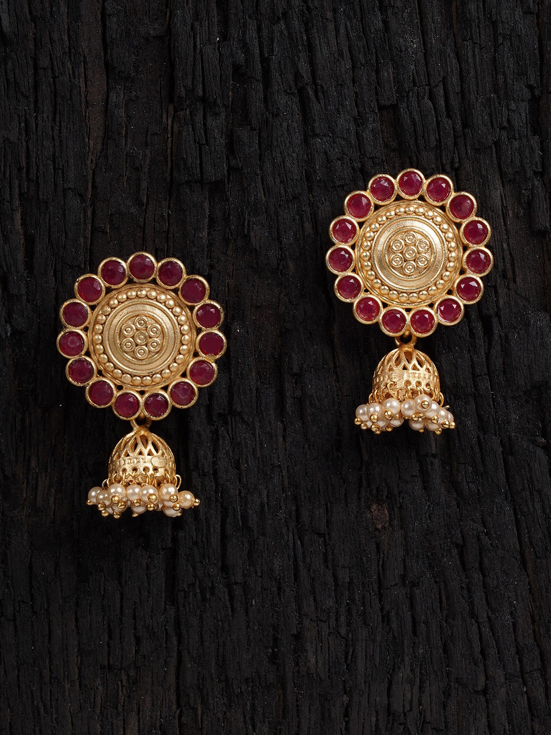

Shoshaa Red & Gold-Plated Handcrafted Dome Shaped Jhumkas