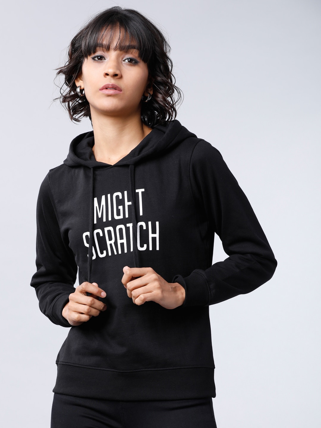 

Tokyo Talkies Women Black Printed Hooded Sweatshirt