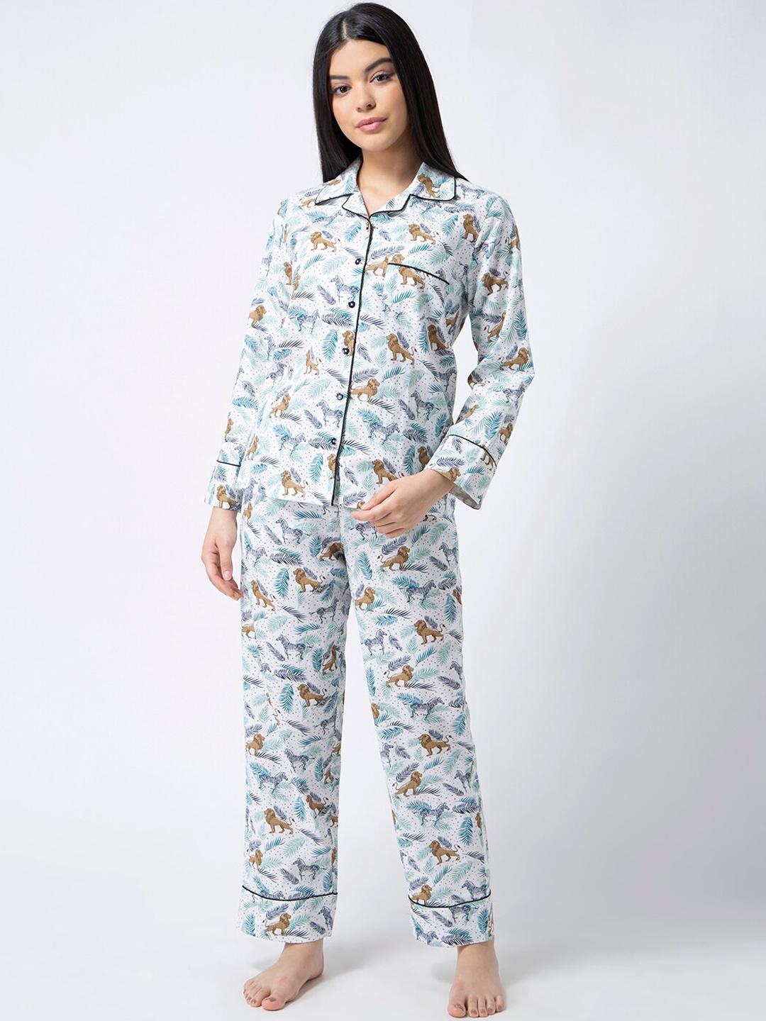 

ADORENITE Women White Printed Night suit