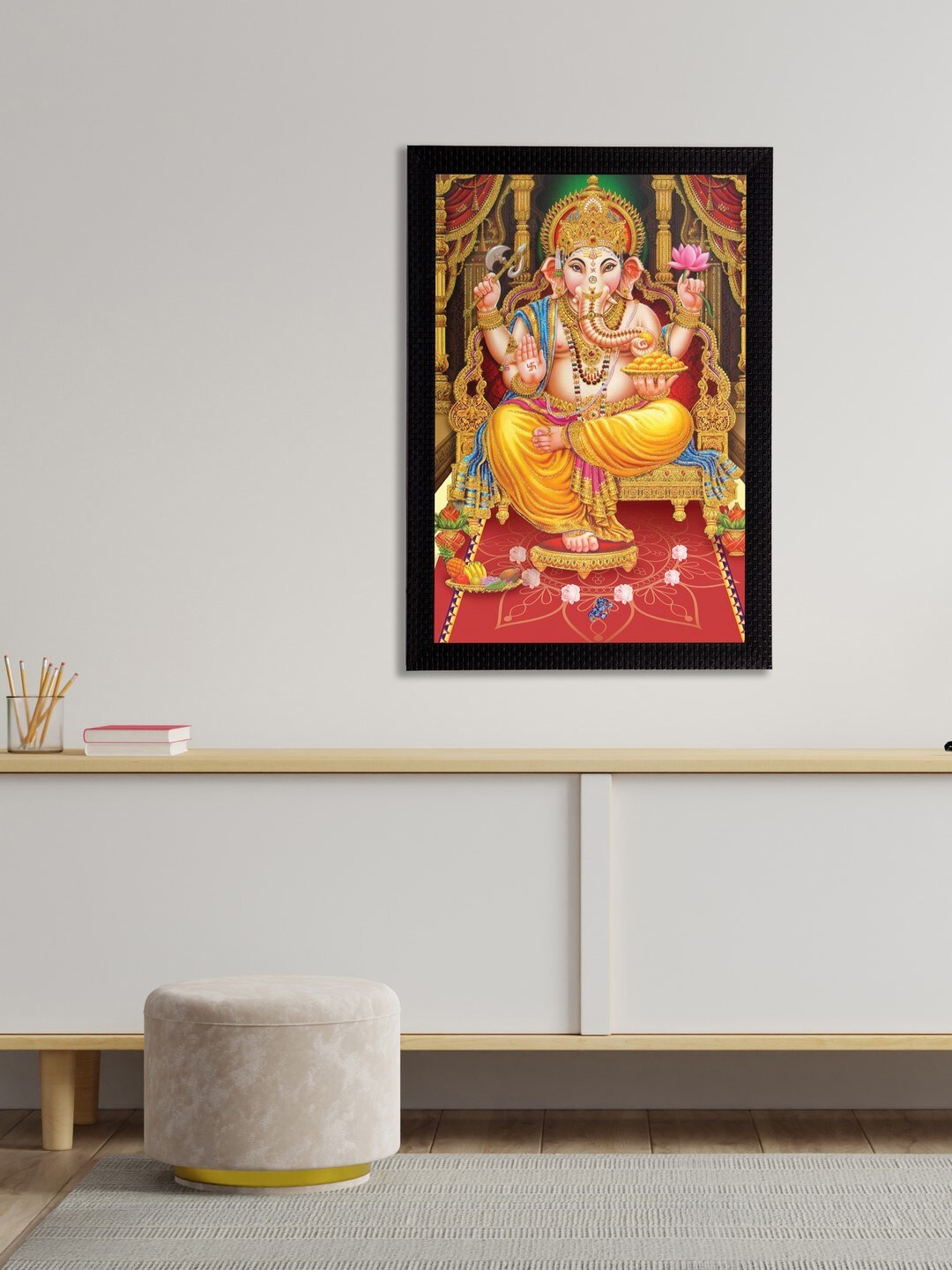 

eCraftIndia Yellow & Red Lord Ganesha Satin Matt Texture UV Wall Art