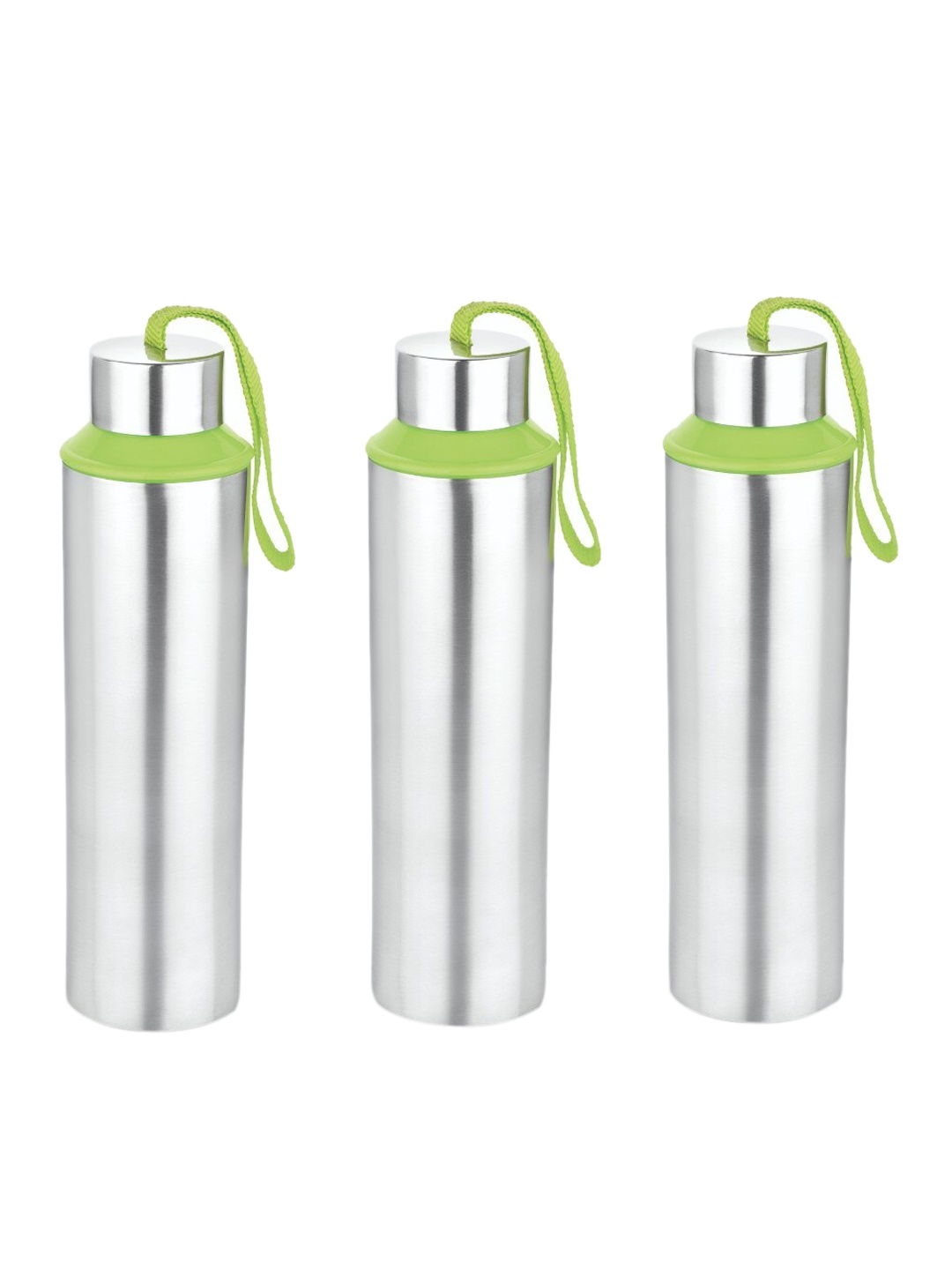 smart serve Set Of 3 Silver-Toned Solid BPA Free Stainless Steel Fridge Water Bottles