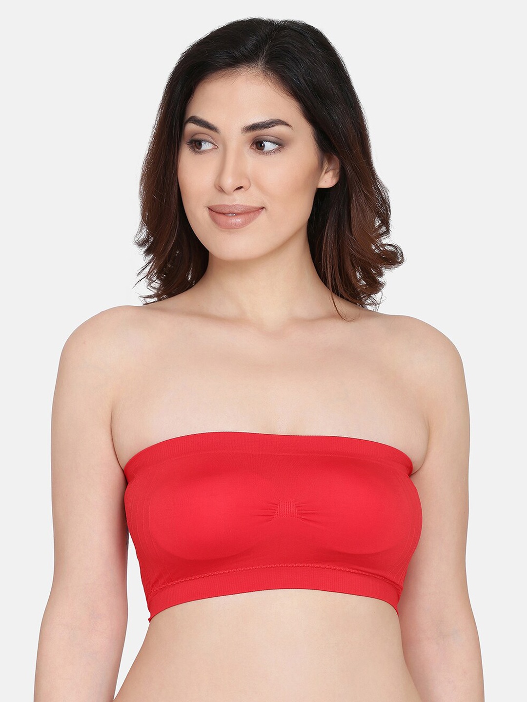 

PRETTYBOLD Red Solid Non-Wired Lightly Padded Bandeau Bra PB-05