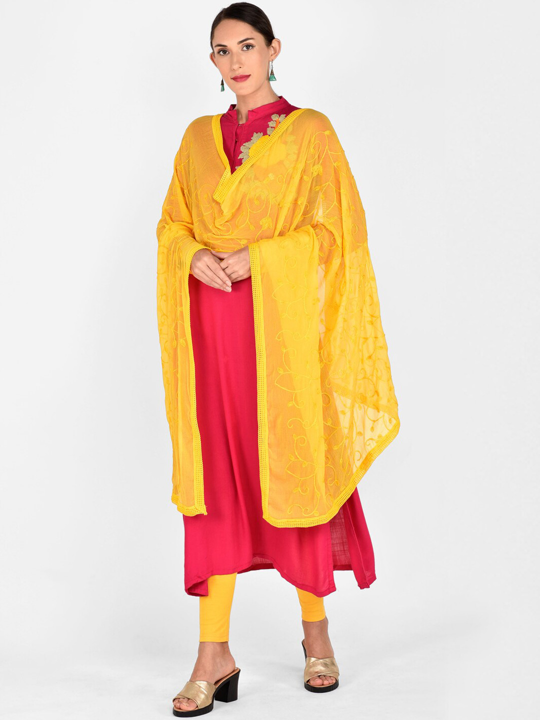 

Dupatta Bazaar Yellow Embroidered Dupatta