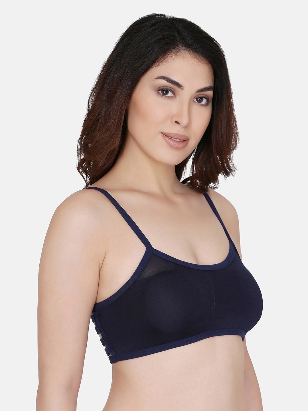 

PRETTYBOLD Navy Blue Solid Non-Wired Lightly Padded Bralette Bra PB-01