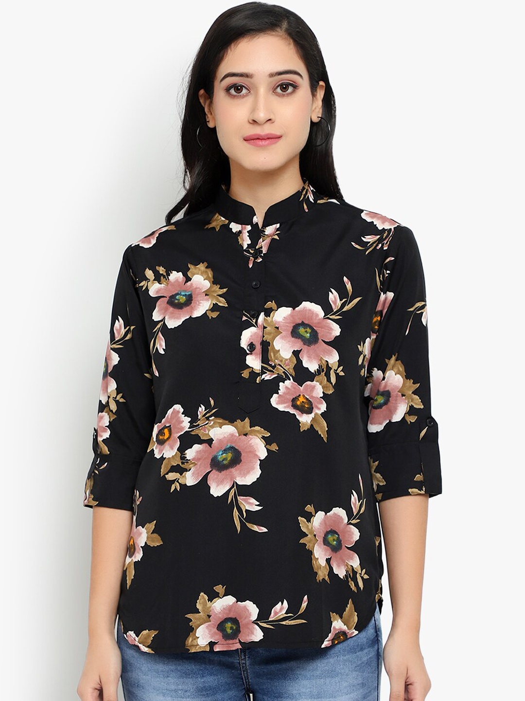 

Indietoga Women Black Printed A-Line Top