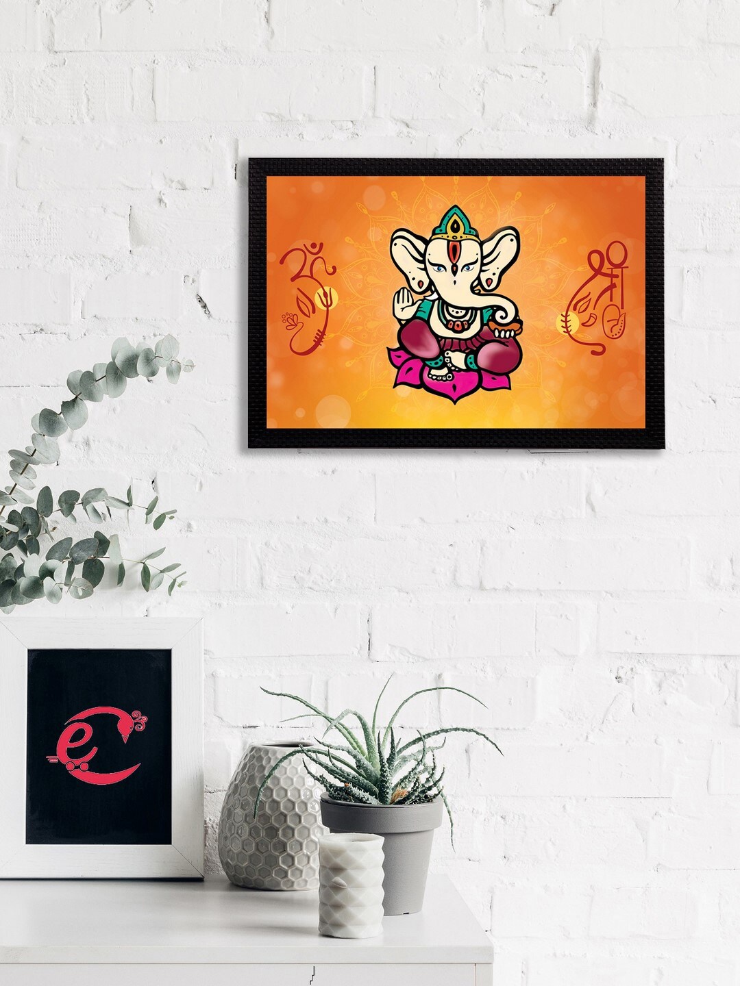 

eCraftIndia Orange & Pink Lord Ganesha Satin Matt Textured UV Wall Art