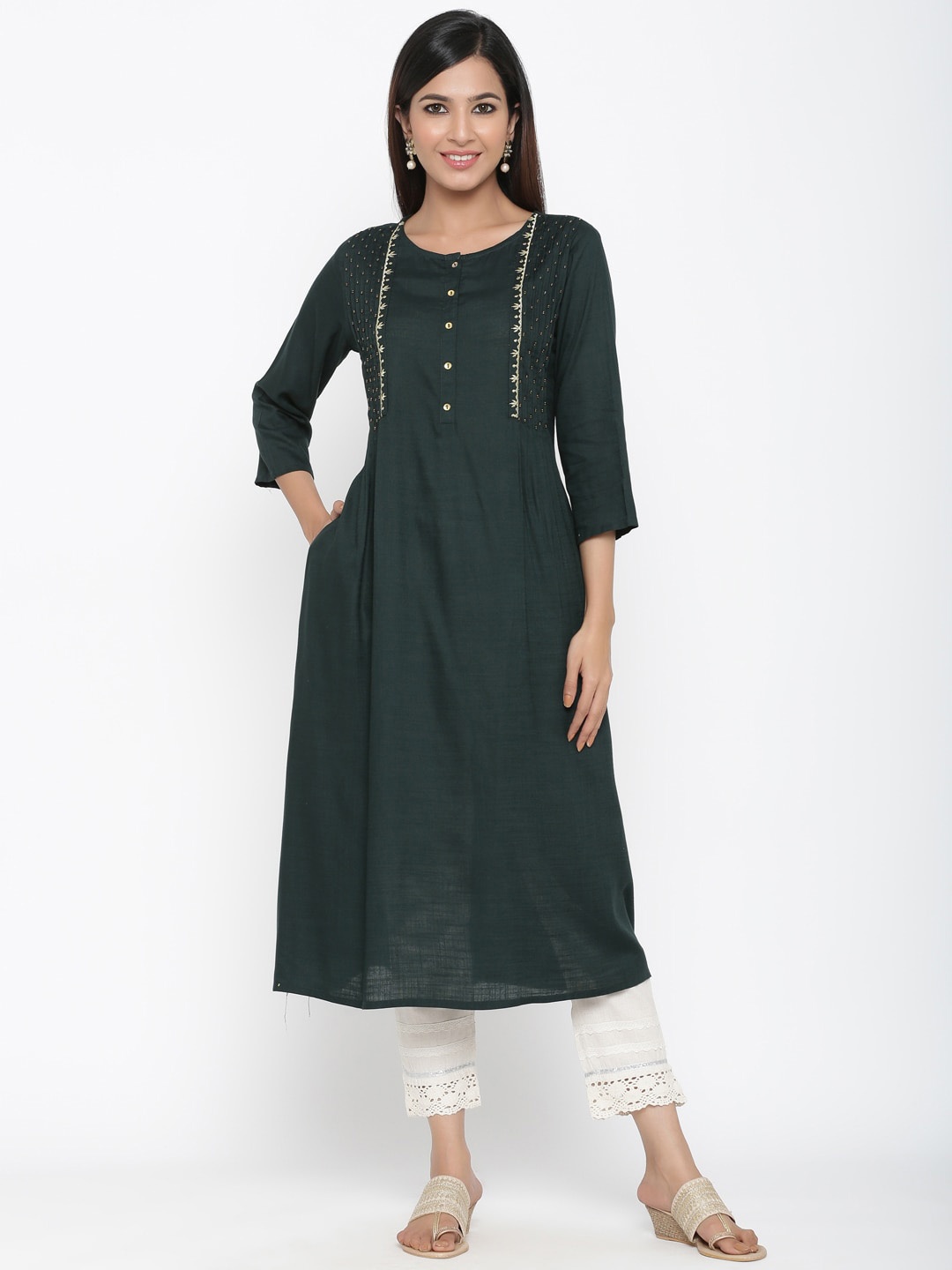 

Juniper Women Green Solid A-Line Kurta