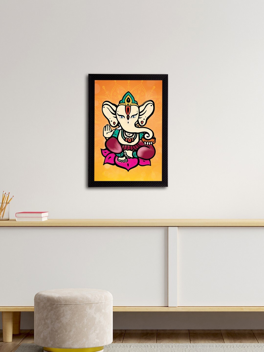 eCraftIndia Orange & Pink Lord Ganesha Satin Matt Textured UV Wall Art