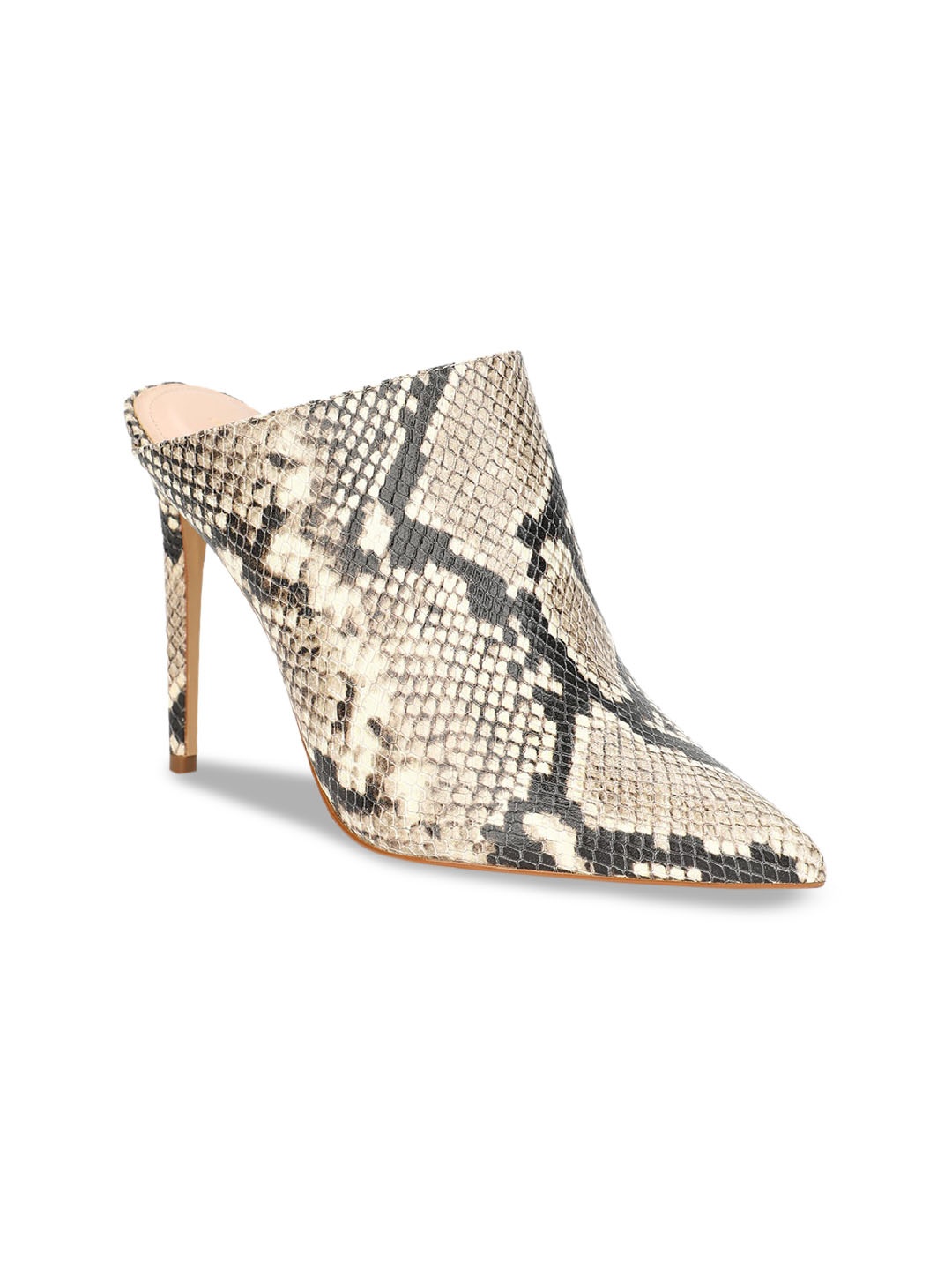 

ALDO Women Beige & Blue Animal Printed Leather Mules