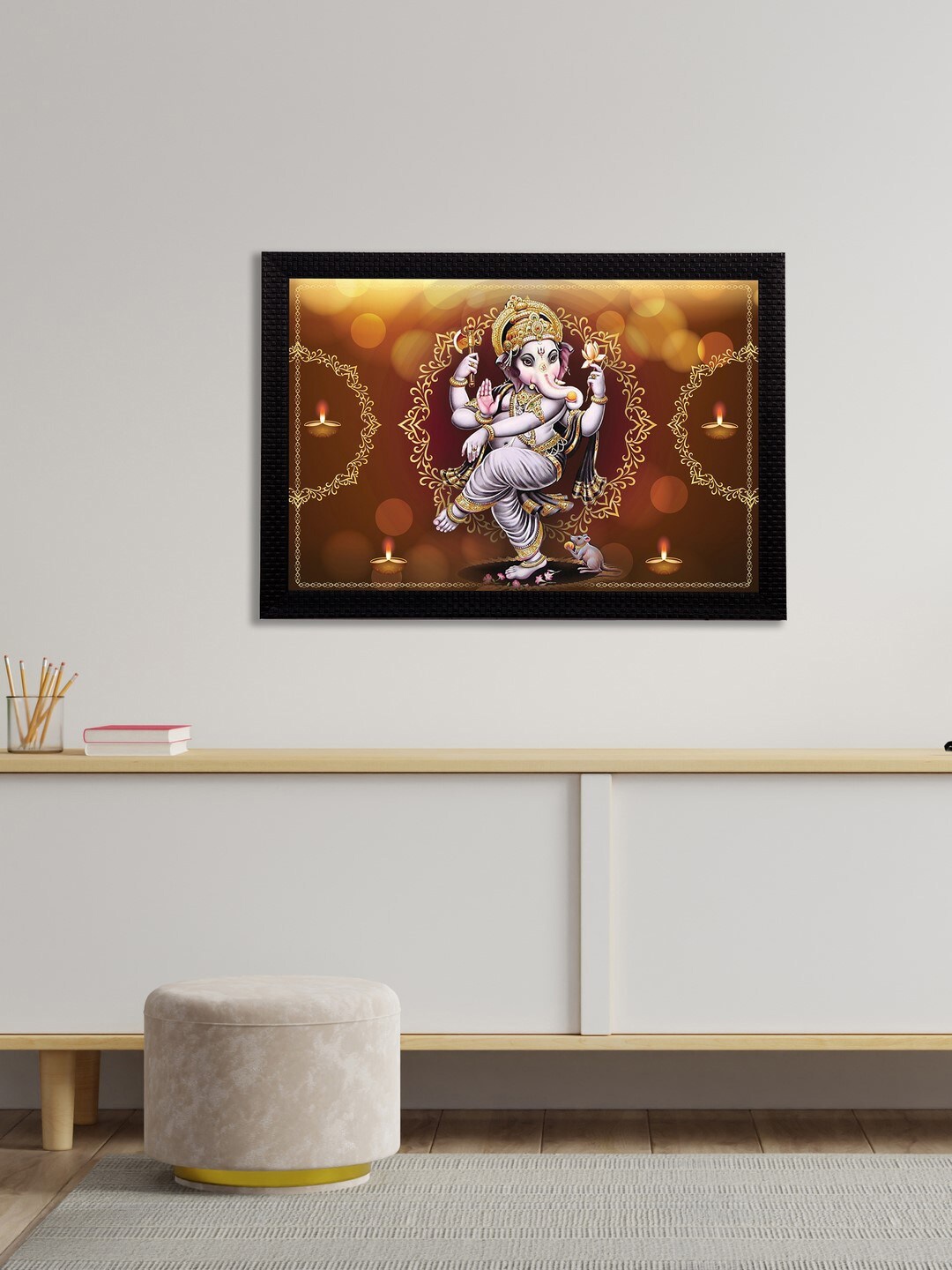 

eCraftIndia Brown & Grey Lord Ganesha Satin Matt Textured UV Wall Art