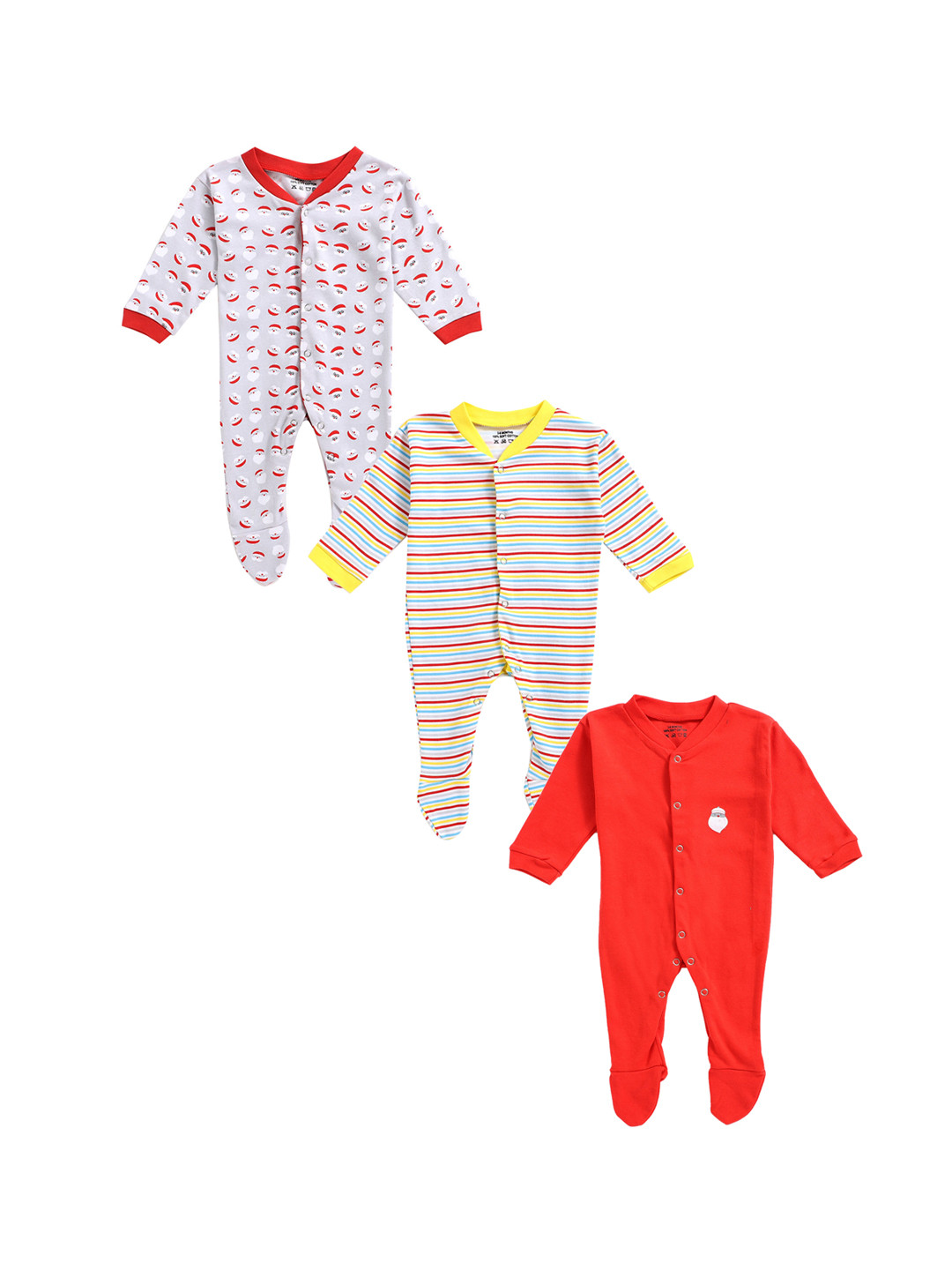 

YK Infant Kids Pack of 3 Slip Resistant Sleepsuits, Red