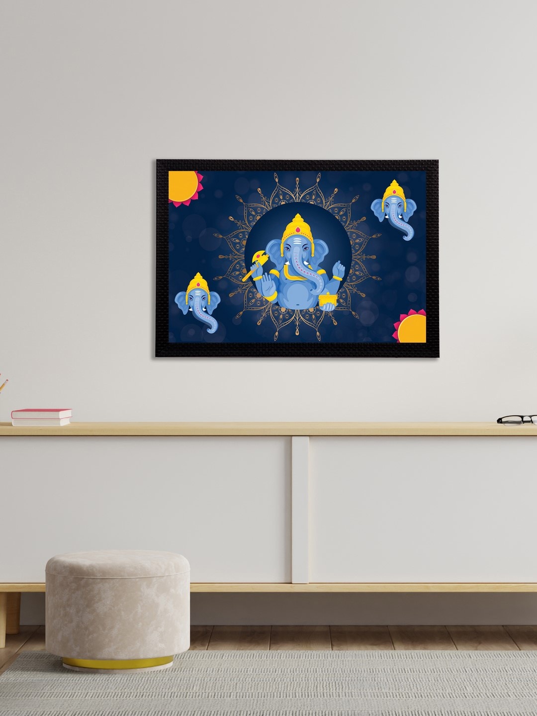 

eCraftIndia Blue & Yellow Lord Ganesha Satin Matt Textured UV Wall Art