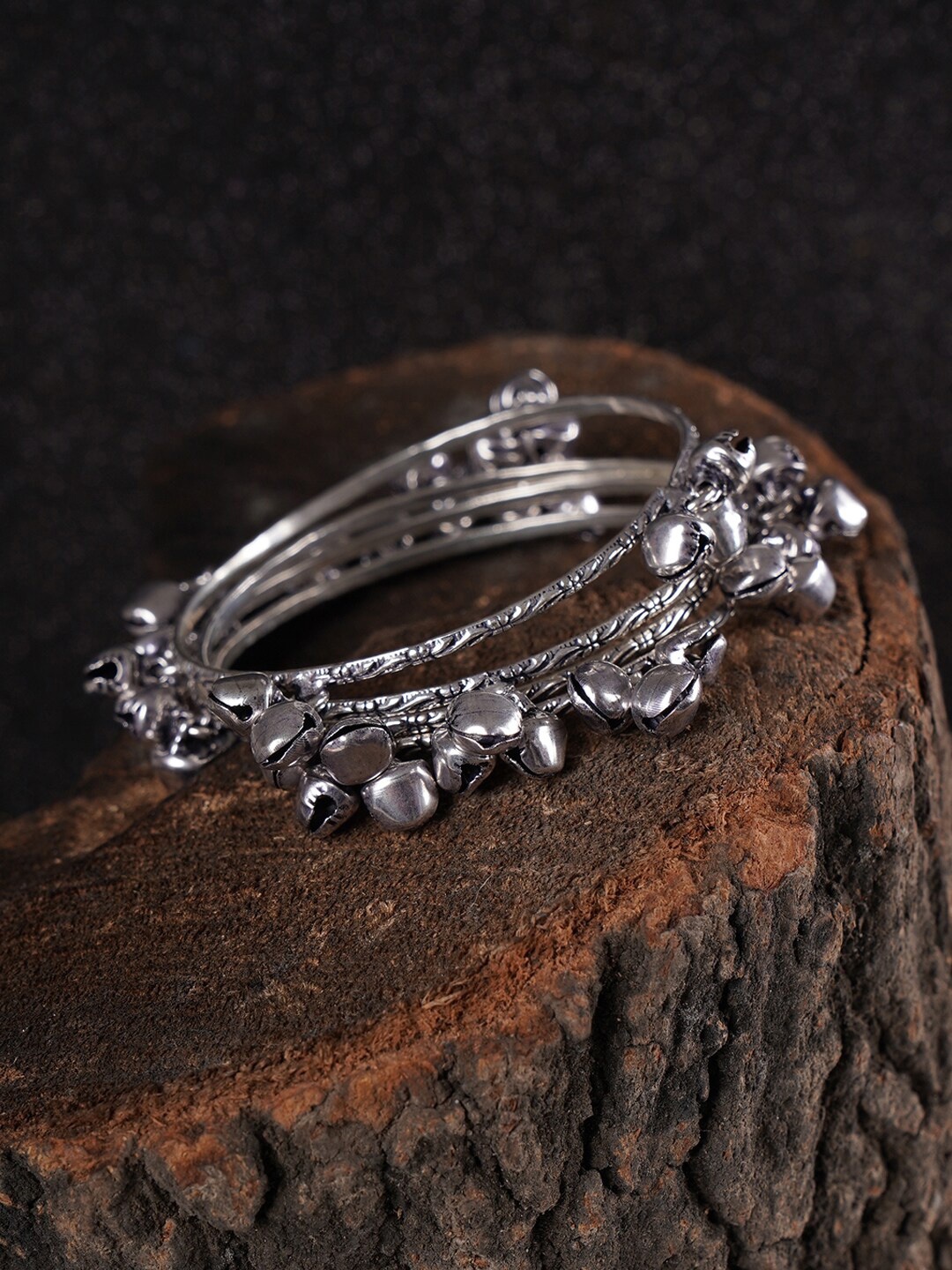 

Shoshaa Women Set Of 4 Silver-Plated Oxidised Bangles