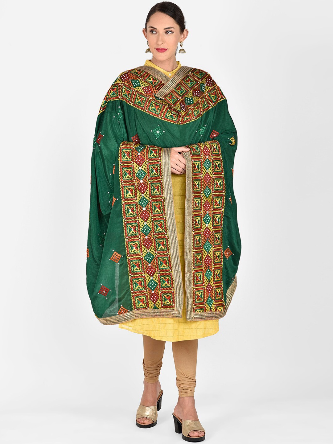 

Dupatta Bazaar Green & Red Embroidered Dupatta