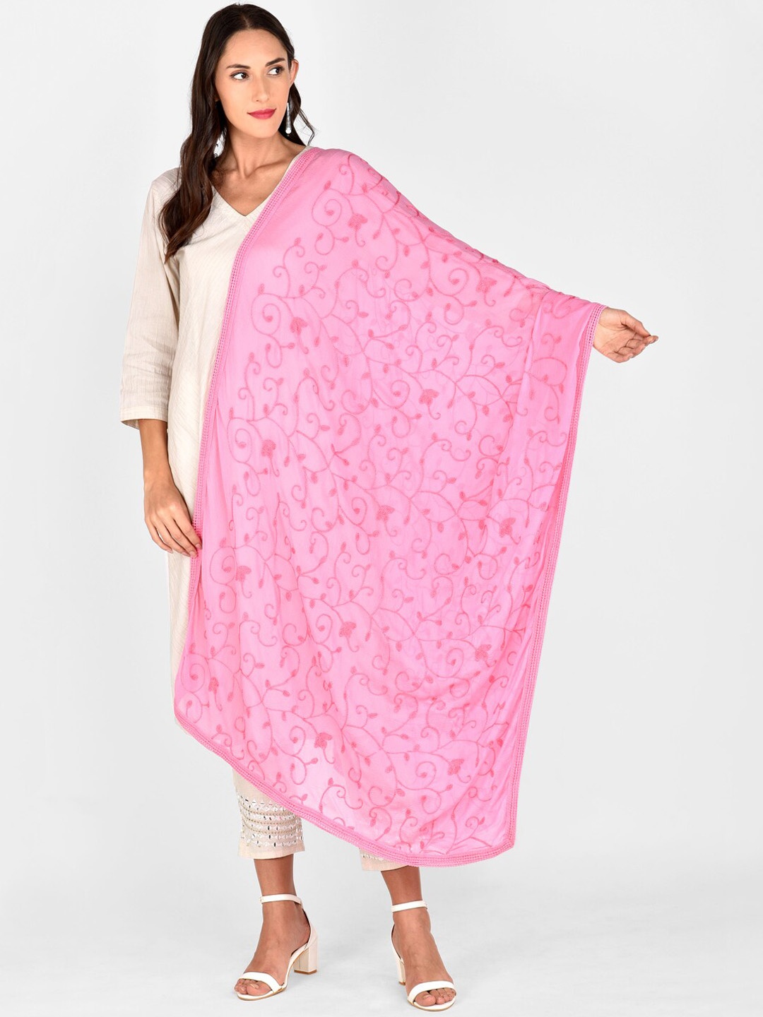 Dupatta Bazaar Pink Embroidered Dupatta