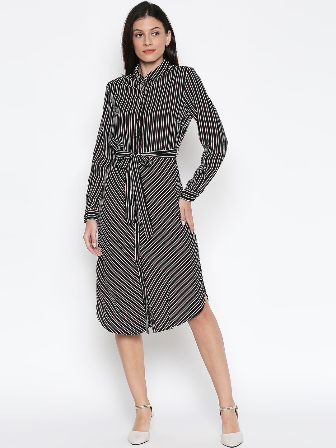 

Annabelle by Pantaloons Women Black Striped Shirt Dress