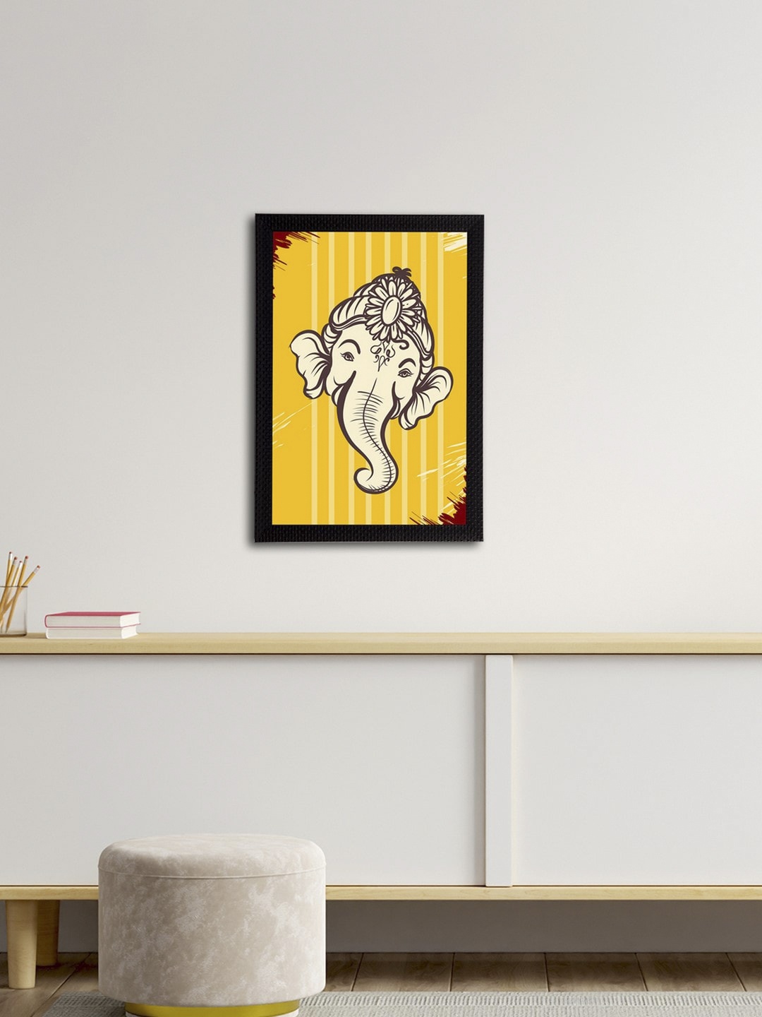 eCraftIndia Yellow & Cream-Coloured Lord Ganesha Satin Matt Textured UV Wall Art