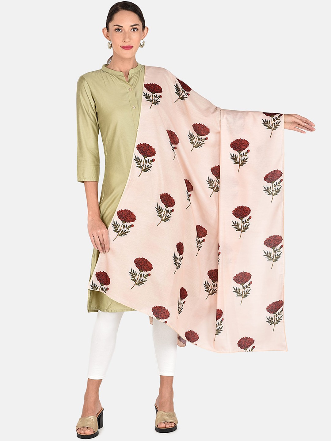 

Dupatta Bazaar Women Cream-Coloured & Maroon Floral Printed Dupatta