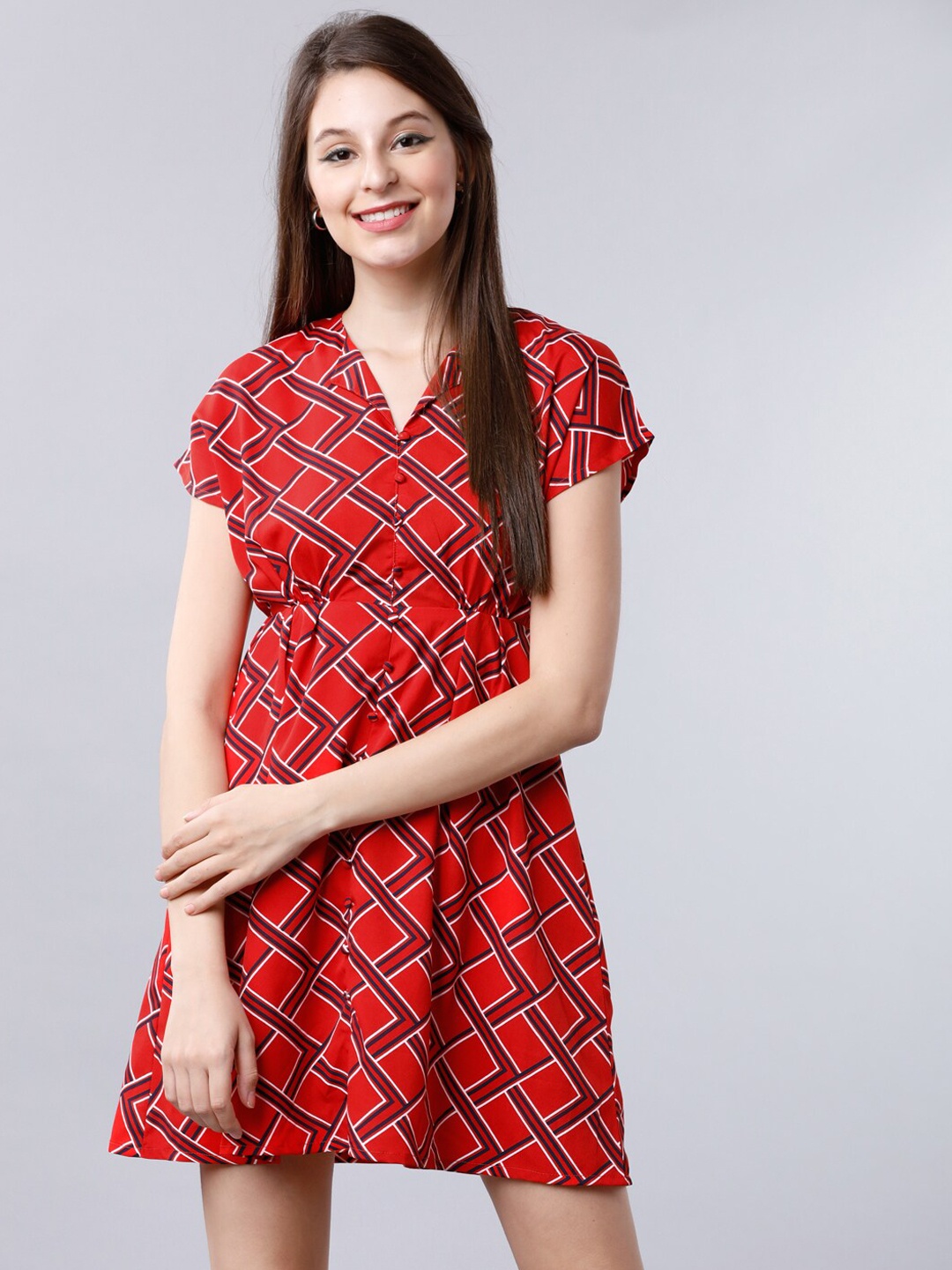 

Tokyo Talkies Women Red Printed Fit and Flare Dress