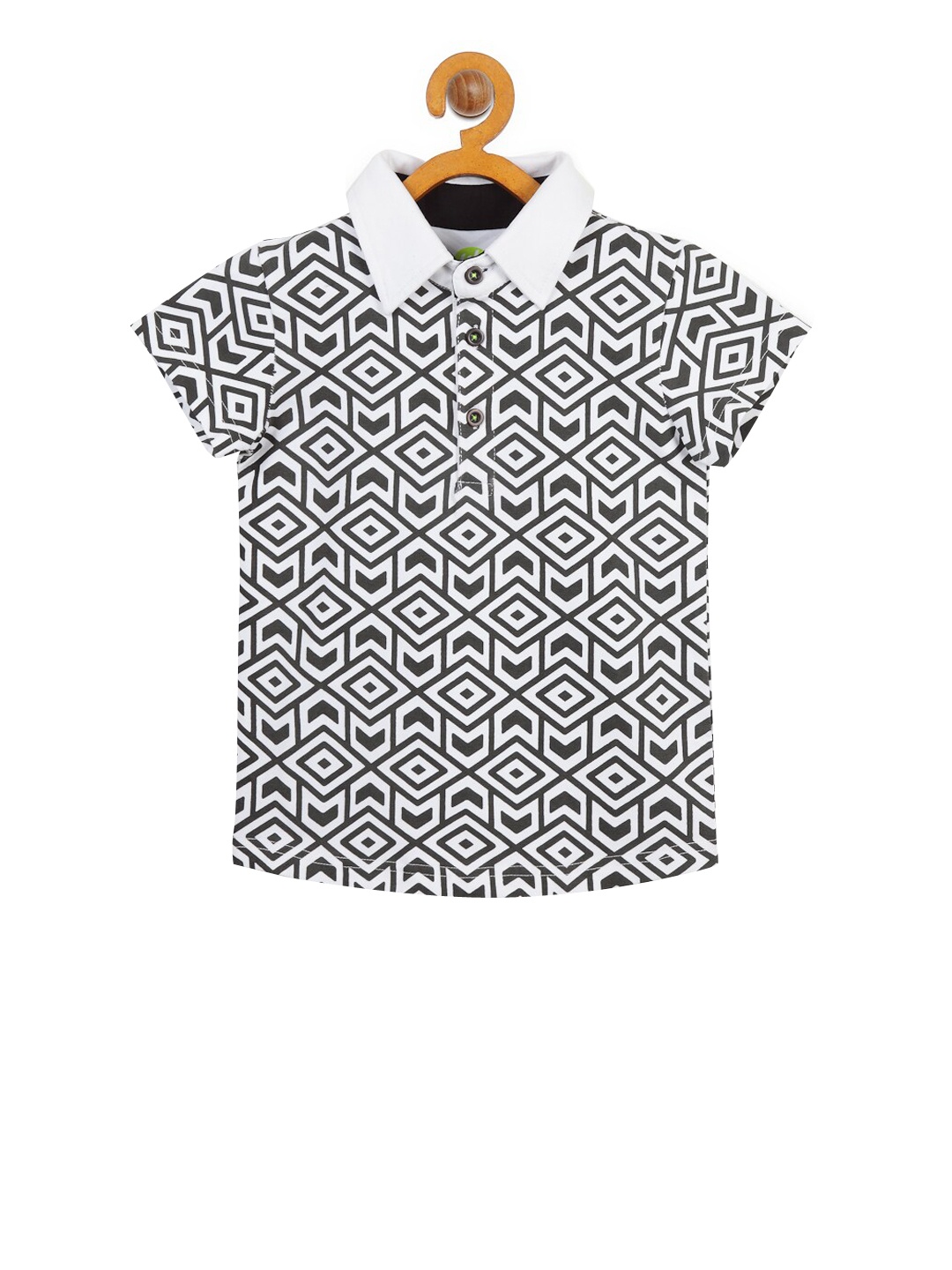 

YK Boys White & Black Printed Polo Collar T-shirt
