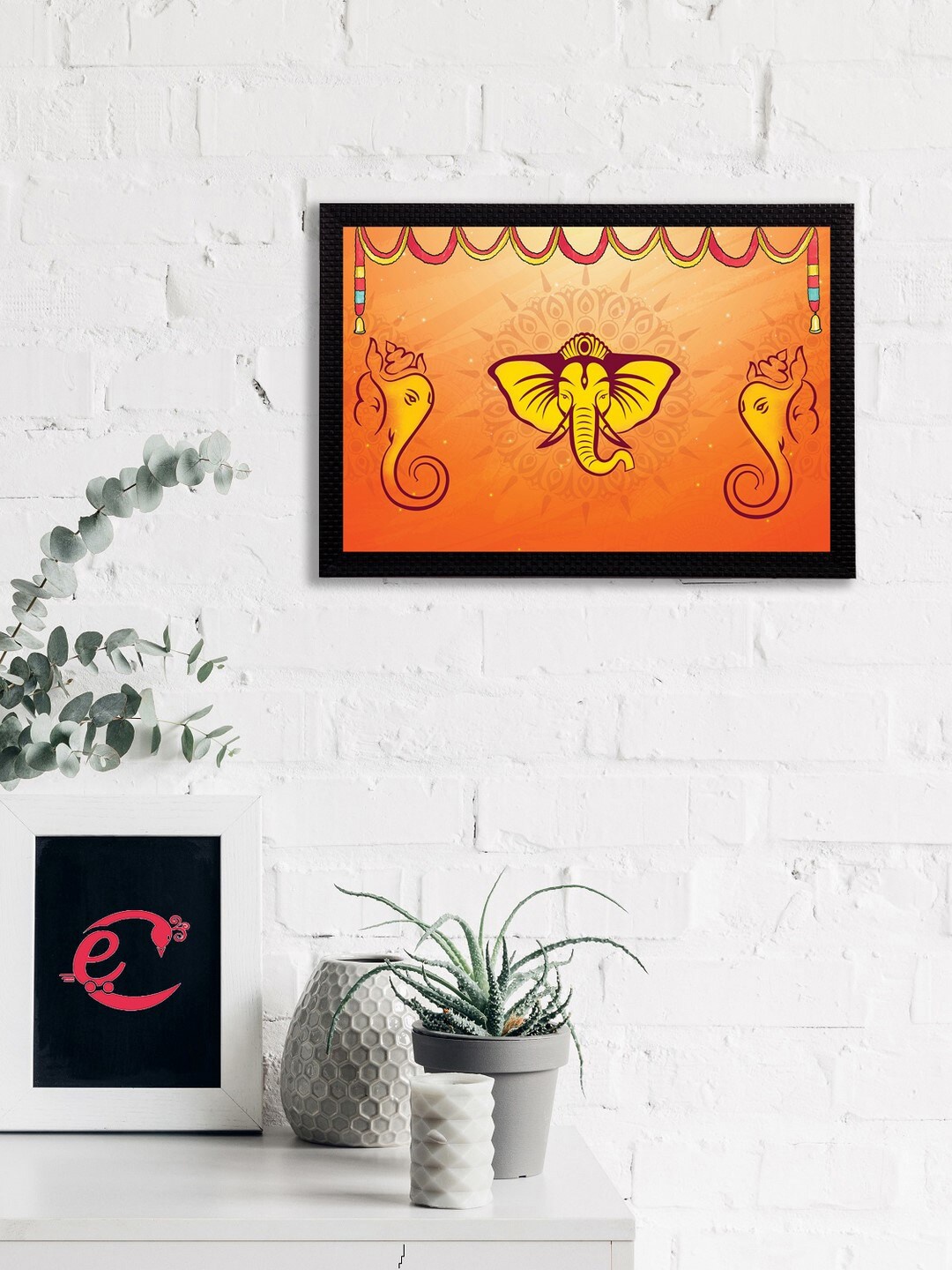 

eCraftIndia Orange & Yellow Lord Ganesha Satin Matt Textured UV Wall Art