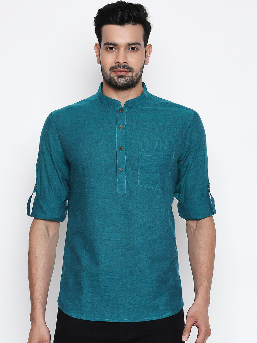 

indus route by Pantaloons Men Teal Green Solid Straight Kurta