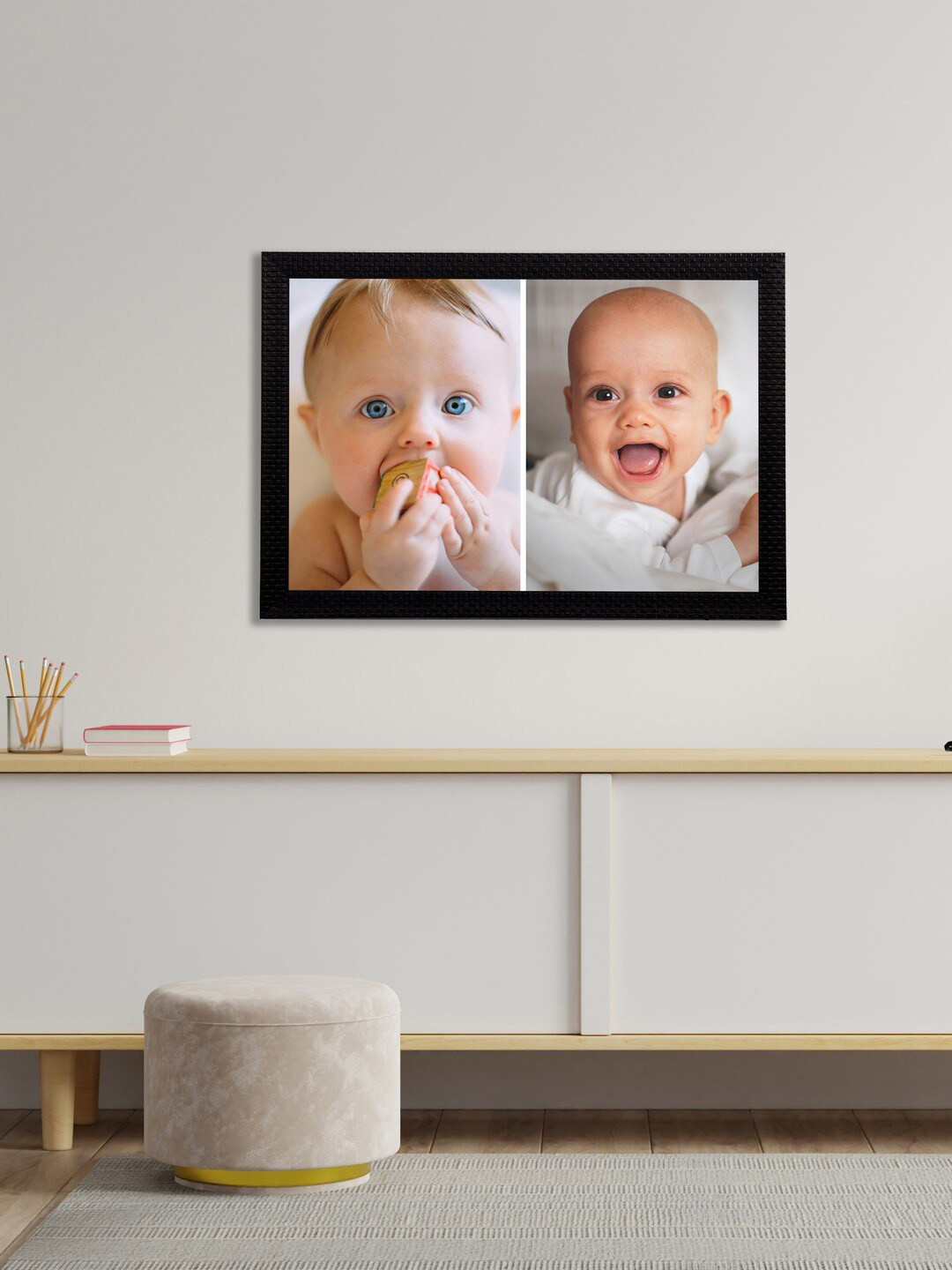

eCraftIndia Black Cute Baby Satin Matt Texture UV Wall Art