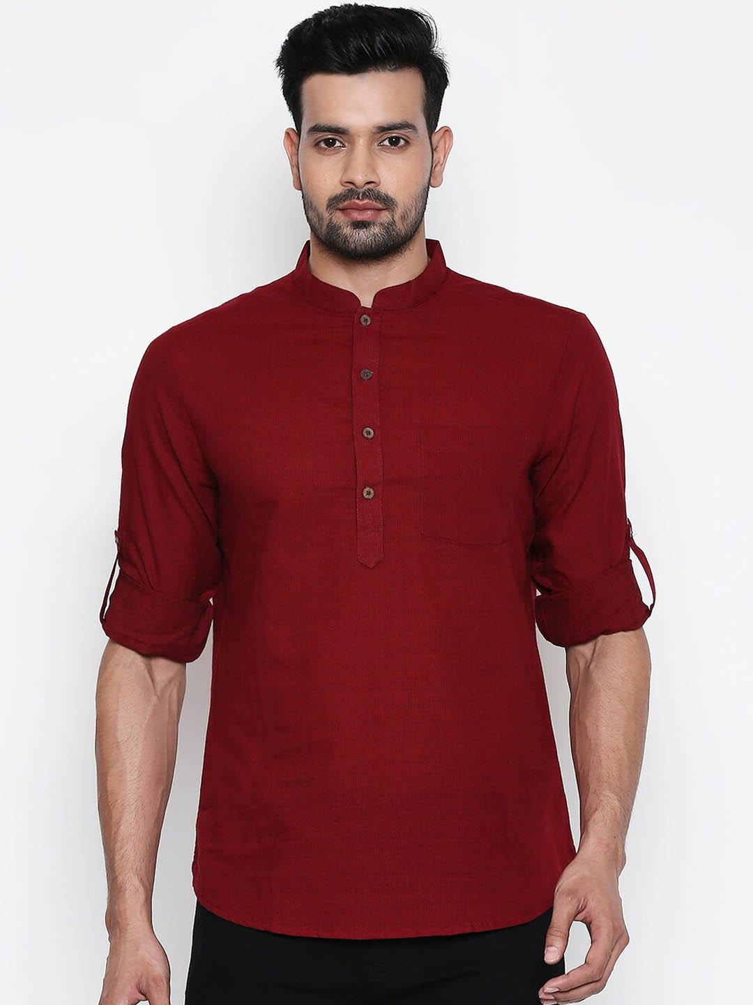

indus route by Pantaloons Men Maroon Solid Straight Kurta