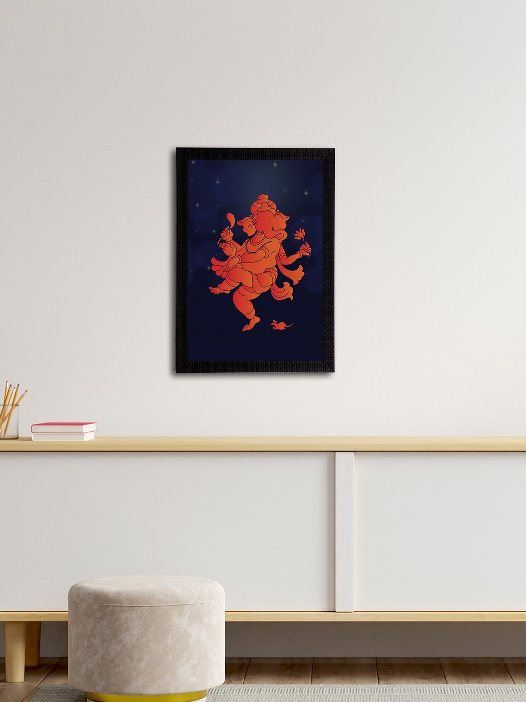

eCraftIndia Navy Blue & Orange Lord Ganesha Satin Matt Textured UV Wall Art